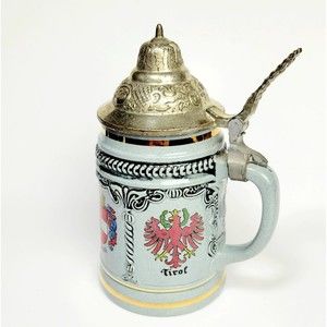 Western Germany Beer Stein OktoberFest Salt Glaze Code of Arms Peweter Lid *READ